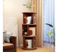 Estantería giratoria de 360° de madera redonda de 3 niveles con sujetalibros, soporte de piso que ahorra espacio, estante de exhibición para dormitorios pequeños, nogal h (15.7 x 15.7 x 38.5 pulgadas)
