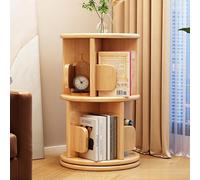 Estantería giratoria de 360°, estantería de madera de 2 niveles, estante de almacenamiento redondo para espacios pequeños, estante de pie con sujetalibros, perfecto para dormitorio y decoración del