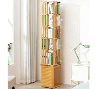 Estantería Giratoria de 360°, Estantería Giratoria de Bambú con Gabinete de Almacenamiento, Estante de Exhibición de Almacenamiento Independiente, para Sala de Estar, Hogar y Oficina