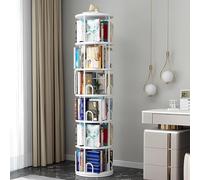 Estantería giratoria de 360°, Librería de Madera, estantería de pie, estante de almacenamiento de pie, Organizador Libros, CDs, Estanteria de Esquina para Salon, Estudio y Dormitorio (B, 6 Niveles)