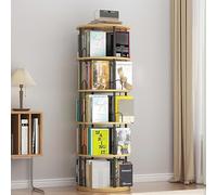 Estantería giratoria de 360°, Librería de Madera, estantería de pie, estante de almacenamiento de pie, Organizador Libros, CDs, Estanteria de Esquina para Salon, Estudio y Dormitorio (C, 5 Niveles)