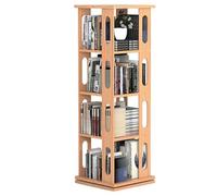 Estantería giratoria de 4 baldas Estantería de Suelo de Madera Maciza Fácil de Instalar Mucho Espacio de Almacenamiento Adecuada para una Amplia Gama de Aplicaciones(Log Color)