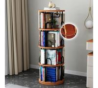 Estantería giratoria de 4 niveles, estante esquinero de almacenamiento de madera que ahorra espacio, torre de libros para habitaciones pequeñas, acabado de teca negra, ideal para sala de estar