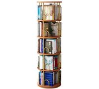 Estantería giratoria de 5 niveles, torre de exhibición de 360° para dormitorio, sala de estudio, sala de estar, apilable y giratoria, acabado de madera marrón, muebles modernos para nización del hogar