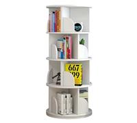 Estantería giratoria de 6 niveles para sala de estar, dormitorio, estantería redonda de madera blanca con rotación de 360°, tamaño: 40 x 40 x 129 cm