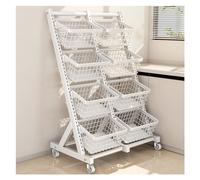 Estantería giratoria de Cuatro Niveles para Frutas y Verduras, estantería Comercial con Ruedas, Estante para Productos de Tiendas de conveniencia/mercados (Blanco)