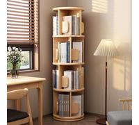 Estantería giratoria de madera de 4 niveles con sujetalibros, estante redondo giratorio de 360° para espacio pequeño, dormitorio, estantería de pie (15.7 x 15.7 x 51 pulgadas)