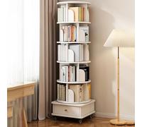 Estantería giratoria de madera de 5 niveles con cajones, rotación de 360° para dormitorio, sala de estar, oficina en casa, sala de estudio