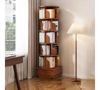 Estantería giratoria de madera de 5 niveles con cajones, rotación de 360° para dormitorio, sala de estar, oficina en casa, sala de estudio