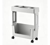 Estantería Giratoria de Varios Niveles, Carro Rodante,Blanca,2 Tier | Gran capacidad, con estantes de plástico removibles y ruedas con cerradura, para sala de estar, dormitorio, oficina, escuela
