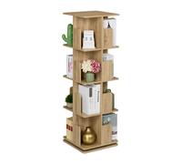 Relaxdays Estantería para Libros, Giratoria 360 Grados, 4 Niveles, Efecto Madera, 125,5 x 39 x 39 cm, Librería, Natural, Tablero de Fibras, Acero