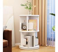 Estantería giratoria - Estantería redonda de 2 niveles con sujetalibros, estante de almacenamiento de pie que ahorra espacio para dormitorio, sala de estar, espacios pequeños