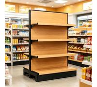 Estantería Góndola, estantes comerciales de acero resistente acabado madera | Modular altura regulable, ideal para supermercados y tiendas de alimentación(123*73*135cm/48.4*28.7*53.1in)