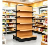 Estantería Góndola, estantes comerciales de acero resistente acabado madera | Modular altura regulable, ideal para supermercados y tiendas de alimentación(123*73*165cm/48.4*28.7*65in)
