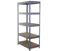 Estantería Gris Q-Rax De Acero Sin Tornillos 90x50x182.5cm con 5 Estantes Almacenamiento Almacenaje Herramientas Taller Almacén Garaje Estanteria Metalica Industrial Capacidad Peso 200kg por Estante