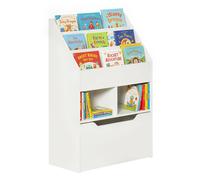 Estantería HOMCOM, biblioteca multiusos, 3 estantes, 2 nichos, grande, blanca, con cajón para bebidas Marfil