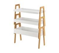 [en.casa] Estantería Independiente de 3 Piezas Soporte para Plantas de 3 Niveles Decorativo Estantes Apilables Portamacetas Bambú 85 x 65 x 30 cm - Color Natural y Blanco