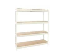 Estantería Industrial, 2000x1500x450 mm, 400 kg de Punto Flexión, 4 Estantes Madera, Estantería Garaje, Blanco/Madera - Ecoforte