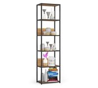 AKORD | Estanteria Metalica Estilo | Estantes de Librería | Ahorro de Espacio | 6 estantes | Biblioteca Loft | Resistente | Estable | Mueble Multiusos (Negro & Roble Artesanal, 192 x 50 x 32 cm)