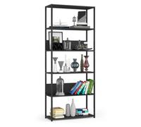AKORD | Estanteria Metalica de 80 cm | Estantes de librería | Ahorro de Espacio | 6 estantes | Biblioteca Loft | Resistente | Estable | Mueble Multiusos | Moderno Negro