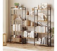 Estantería industrial de 4 niveles de triple ancho, estantería rústica grande con 11 estantes abiertos ajustables y marco de metal, almacenamiento de exhibición de pie para sala de estar, dormitorio