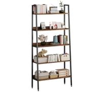 Estantería industrial de 5 niveles tipo escalera para oficina - Librero alto abierto de madera rústica y metal negro - Estante resistente, fácil de montar - Ideal para dormitorio, sala o cocina