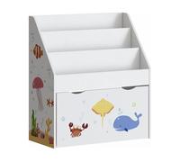 [en.casa] Librería Infantil Aarnskona Estantería con Motivos Infantiles con Cajón y 3 Compartimentos Abiertos Dormitorio para Niños Guardería Aglomerado 70 x 63 x 30 cm - Blanco/Aqua Dream