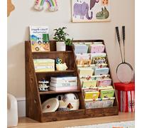 Estantería infantil con 5 pantallas de libros y 4 estantes, color marrón grande, estantería para niños, estantería de madera para niños, organizador de juguetes para habitación infantil, guardería, 90