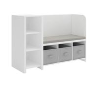 [en.casa] Estantería Infantil Høylandet con Banco y Compartimentos Organizador Zapatero para Niños con Cojín y Cajas Extraíbles 76 x 112 x 40 cm - Blanco/Gris