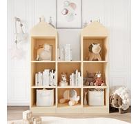 Estantería infantil de 8 compartimentos tipo castillo - Librero de madera para niños con zona de lectura y almacenaje de juguetes - Estante organizador para sala de juegos, dormitorio o guardería