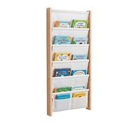 Relaxdays estantería Infantil con 7 Bolsillos de Tela, Blanco | montaje mural, 118x44,5x6 cm, MDF