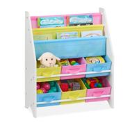 Relaxdays Estantería Infantil con 6 Cajas, 2 Bolsas de Tela, Organizador Juguetes para Niños, 74x62,5x31 cm, Multicolor
