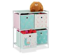 Relaxdays Estantería de niños con Cuatro Cajas, Almacenaje Infantil, Unisex, Llamas, 62x53x30 cm, Multicolor