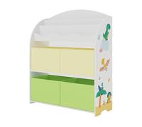 [en.casa] Estantería Infantil de 3 Niveles y con 4 Cajas Librería con Motivos Infantiles Dormitorio para Niños Habitación Infantil 98x83x30 cm Aglomerado - Motivo Dinosaurio Verde/Amarillo