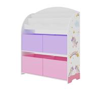 [en.casa] Estantería Infantil de 3 Niveles y con 4 Cajas Librería con Motivos Infantiles Dormitorio para Niños Habitación Infantil 98x83x30 cm Aglomerado - Motivo Unicornio Rosa/Violeta