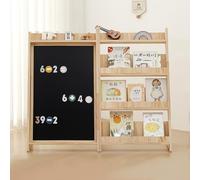 Estantería Infantil para Juguetes, librería infantil,Pizarra de dibujo magnética de doble cara,Ideal para dormitorios infantiles, salas de estar y salas de juegos Natural wood color 127x40x112cm