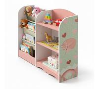 Relaxdays Estantería Infantil con 4 Compartimentos, 3 Bolsillos Colgantes en MDF Rosa y Verde 80x82x26 cm
