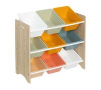 Estantería infantil play con 9 bandejas mueble infantil para dormitorio cuarto de juego color blanco y roble 60x66x30 cm