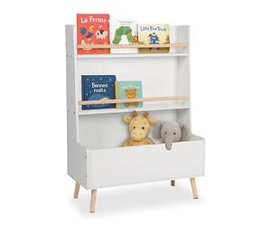 Estantería Infantil Relaxdays, 2 Niveles + Gran Compartimento, 94x68x32 cm, para Libros y Juguetes, Blanco/Natural