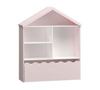 [en.casa] Estantería Infantil Vestnes en Forma de Casa con Techo con 4 Compartimentos Abiertos y 1 Cajón Librería para Niños 114 x 91 x 30 cm - Rosa/Blanco