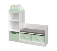 [en.casa] Estantería Infantil Vipsali en Forma de Casa con Banco 4 Compartimentos Abiertos 2 Cajas Plegables 1 Cajón Librería para Niños Niñas 100 x 99 x 30 cm - Verde Menta/Blanco