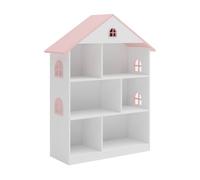 Estantería infantil vipsali en forma de casa mdf 107x83x30cm - blanco / rosa [en.casa]