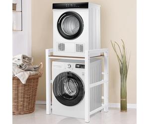 Estantería lavadoro Secadora Mueble Para Lavadora Altura Ajustable Metal Soporte Separador Exterior, Carga 350kg, 75x65x105 cm para Baño Cocina Lavandería Balcón, Blanco/Negro