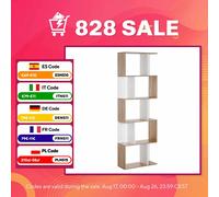 HOMCOM Librería de 5 Niveles en Forma de S 60x24x184,5 cm Blanco y Natural