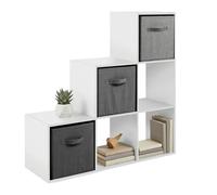 Estantería librería 6 cubos abril, 3 cajones tela, decoraciones 89x89x28 cm