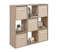 Miroytengo Estantería 9 Cubos Abril, Librería Cuadrada 5 Cajones Tela, Sala de Estar Roble Sonoma y Beige 89x89x28 cm
