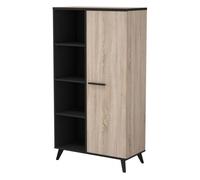 Estanteria librería armario 1 puerta 8 baldas salon comedor despacho habitacion roble y negro 154x83x39 83 cm