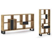 Estantería librería de diseño salón comedor, modelo loft, color estructura roble oscuro, 68,5x168x25cm de fondo