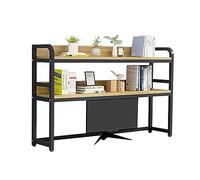 Estantería/librería de escritorio de 2 niveles: estantería de escritorio, estantería de escritorio para computadora de madera y metal, estante de escritorio para computadora industrial, estante de e