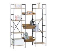 Estantería librería salón, comedor, oficina con 11 estantes en roble sonoma y negro 125x150x27 cm